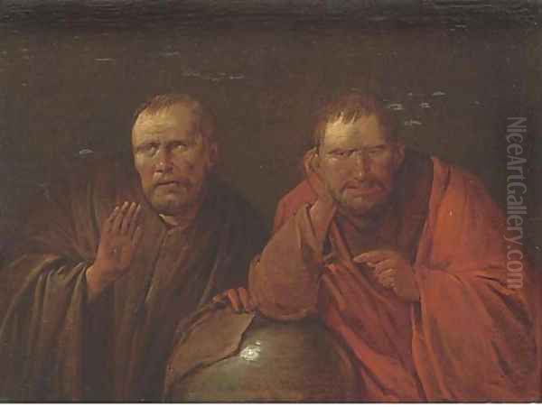 Democritus and Heraclitus Oil Painting by School Of Haarlem