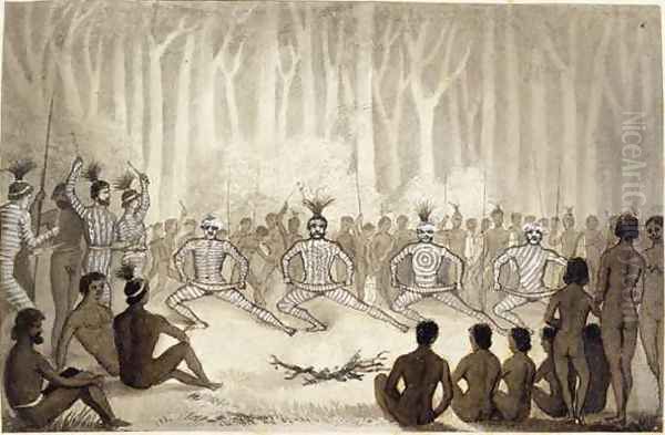 Dance at the Conclusion of the Cawarra Ceremonies Oil Painting by Clement Hodgkinson