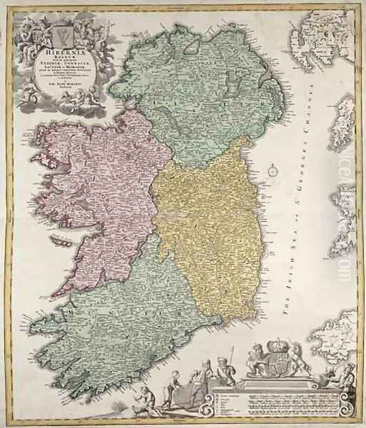 Map of Ireland showing the Provinces of Ulster Munster Connaught and Leinster Oil Painting by Johann Baptist Homann