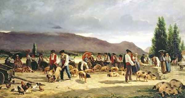 The Pig Market Oil Painting by Pierre Edmond Alexandre Hedouin