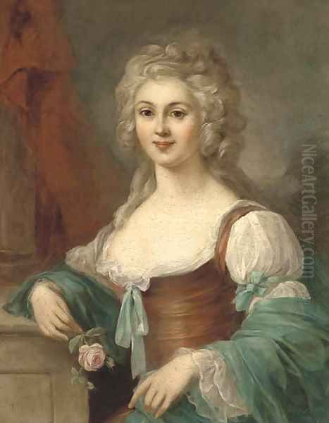 Portrait of the comtesse de Bernicourt, half-length, a rose in her right hand Oil Painting by Johann Ernst Heinsius