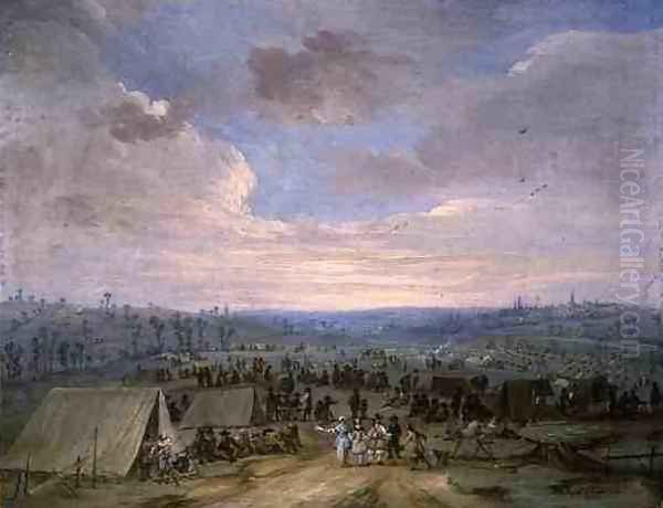 A Cavalry Encampment Oil Painting by Robert van den Hoecke