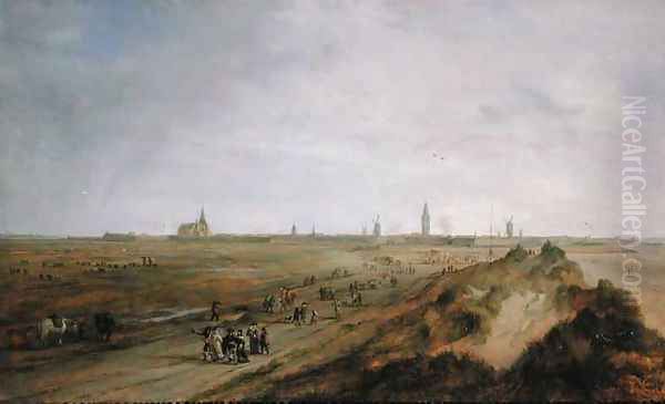 Landscape with a view of Ostend Oil Painting by Robert van den Hoecke