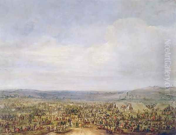 Military Encampment Oil Painting by Robert van den Hoecke