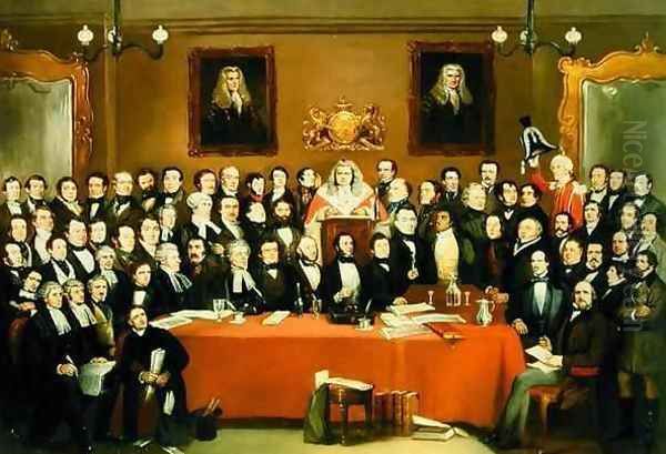 The Judge And Jury Society In The Cider Cellar Oil Painting by Archibald Henning