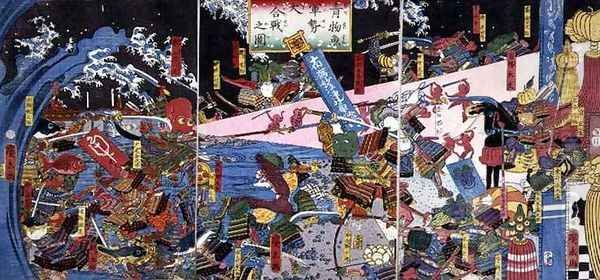 Parody of a Battle Scene depicting the battle of vegetables and fish Oil Painting by Hirokage