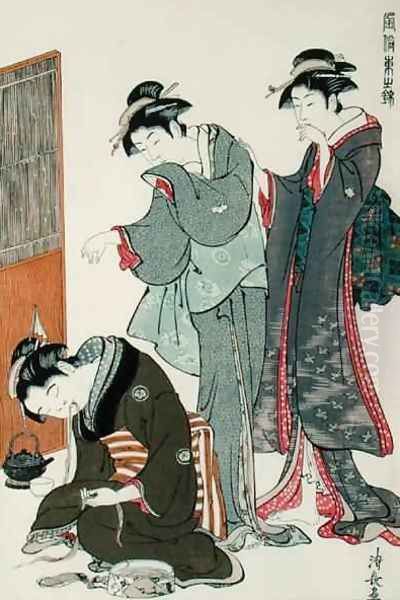 Dozing Tea Seller Oil Painting by Hiroshige, Ando or Utagawa