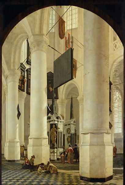 Interior of the Nieuwe Kerk in Delft with the Tomb of William the Silent Oil Painting by Gerrit Houckgeest