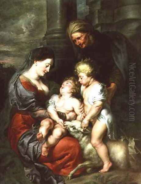 Madonna and Child with St Elizabeth and the Infant St John the Baptist Oil Painting by Jan van den Hoecke