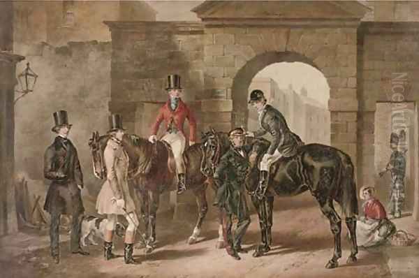 Leaving for the hunt, outside the south gate of Dublin Castle Oil Painting by Michael Angelo Hayes