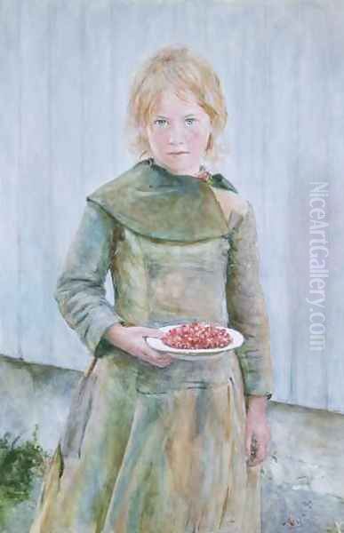 Strawberry Girl Oil Painting by Hans Olaf Heyerdahl