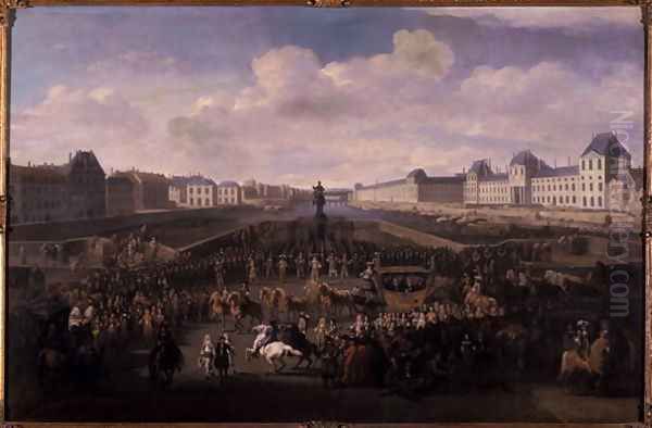 Louis XIV approaching the Pont Neuf Paris Oil Painting by or Huchtenburgh, Jan van Huchtenberg