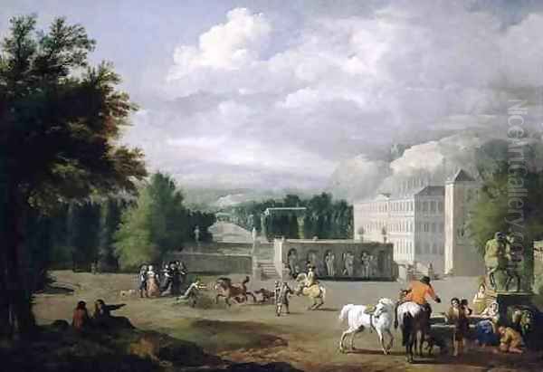 View of a Country Mansion with a Riding School Oil Painting by or Huchtenburgh, Jan van Huchtenberg