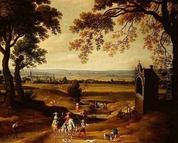 Landscape with Brussels in the distance Oil Painting by Theodore van Heil