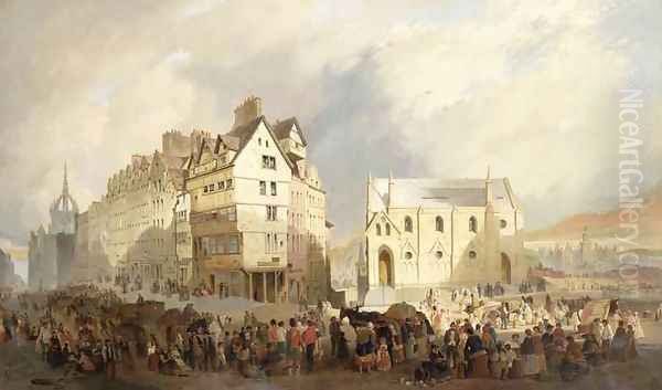 View of the Lawn Market Edinburgh Oil Painting by William Gavin Herdman