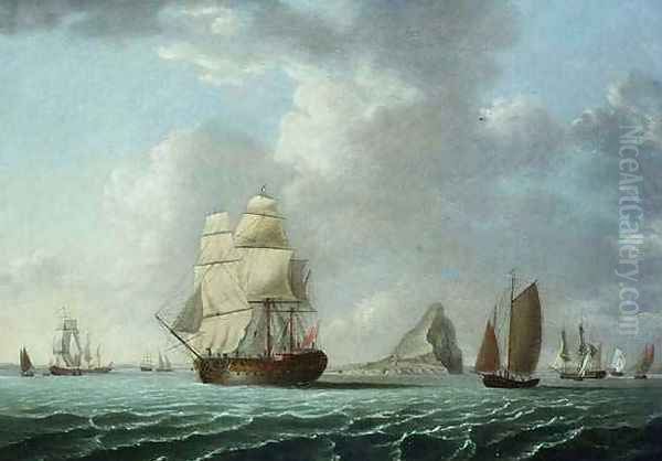 British Man o War off Gibraltar Oil Painting by Francis Holman