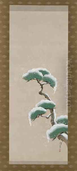 Hanging Scroll Depicting A Snow Clad Pine Oil Painting by Sakai Hoitsu