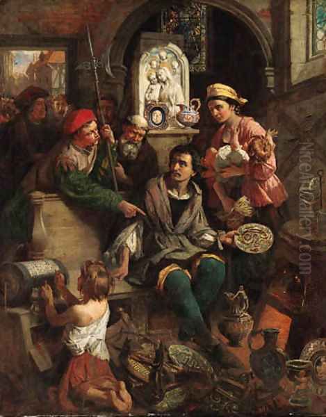 Bernard Palissy, the potter, taken by his townspeople for a coiner Oil Painting by Thomas Frank Heaphy