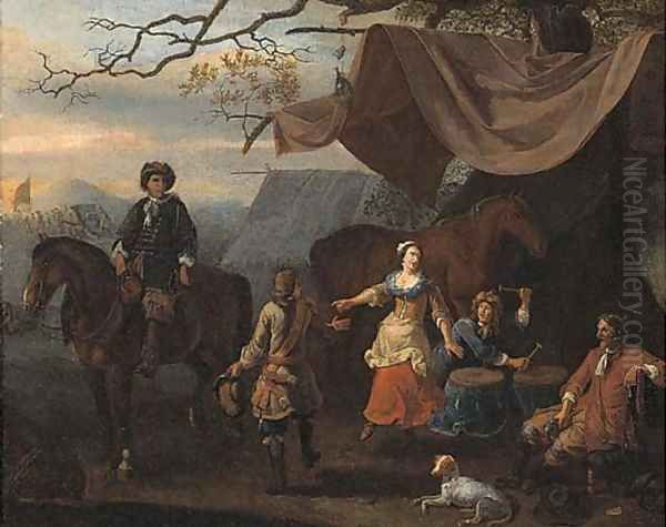 A military encampment with merrymakers at a tent Oil Painting by Abraham Danielsz Hondius