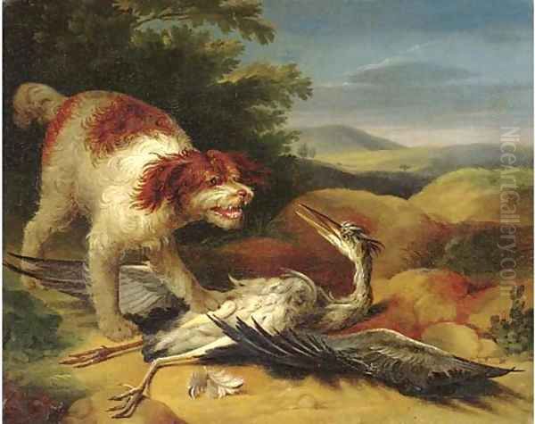 A hound chasing a heron, in a mountainous landscape Oil Painting by Abraham Danielsz Hondius