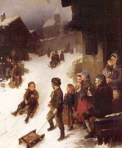 The Sledge Ride Oil Painting by Johann Ferdinand Julius Hintze