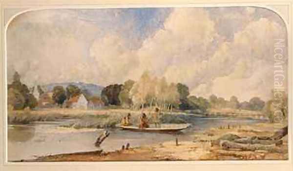 Fishing in a Punt Oil Painting by Edward Hassell