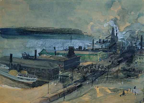 125 Street Ferry Oil Painting by George Overbury Hart