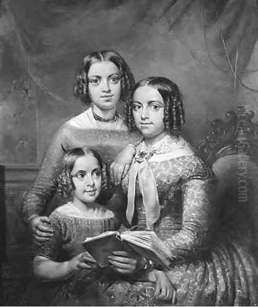 A group portrait of three sisters Oil Painting by Lambertus Johannes Hansen