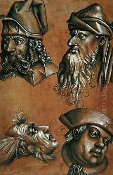 Studies of Four Heads for a Passion Series Oil Painting by Sigmund Holbein