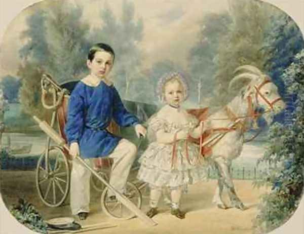 Grand Duke Alexander and Grand Duke Alexey as Children Oil Painting by Vladimir Ivanovich Hau