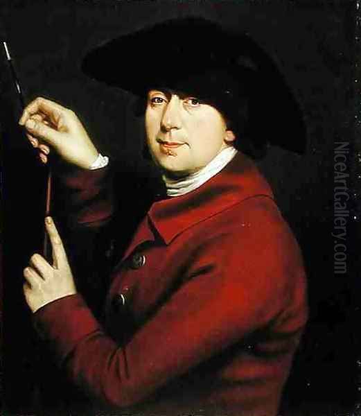 Self Portrait holding a mahlstick and brush Oil Painting by Francis Hayman