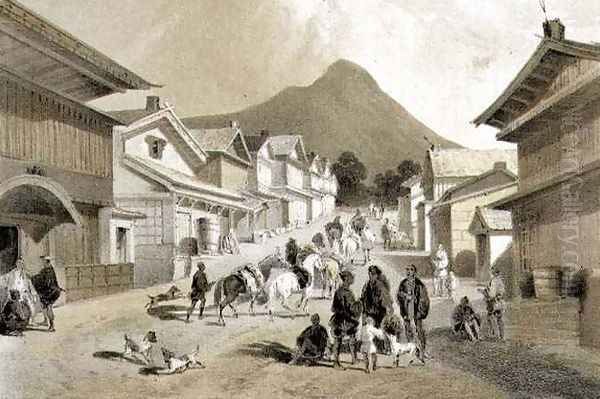 Street in Hakodadi from Narrative of the Expedition of an American Squadron to the China Seas and Japan Oil Painting by Wilhelm Heine