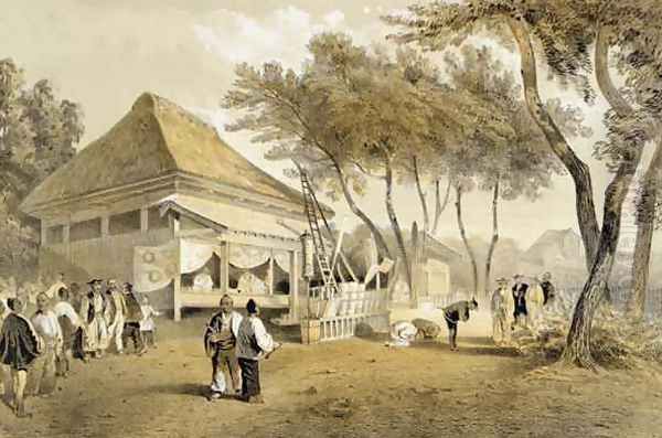 Fire Companys House and Engine Yokuhama from Narrative of the Expedition of an American Squadron to the China Seas and Japan Oil Painting by Wilhelm Heine