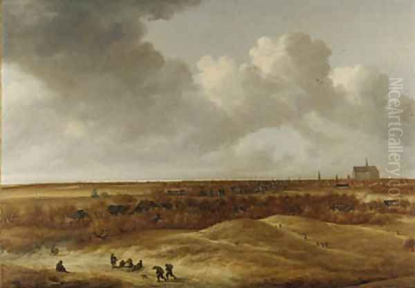 A panoramic landsape with Haarlem and the river Spaarne in the distance Oil Painting by Jan The Younger Vermeer Van Haarlem