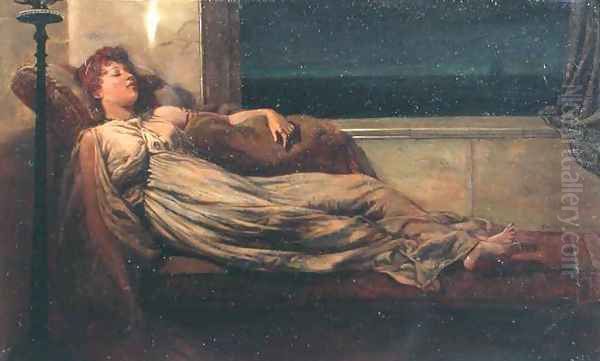 Classical Lady Reclining on a Chaise Longue Oil Painting by Frank Hobden