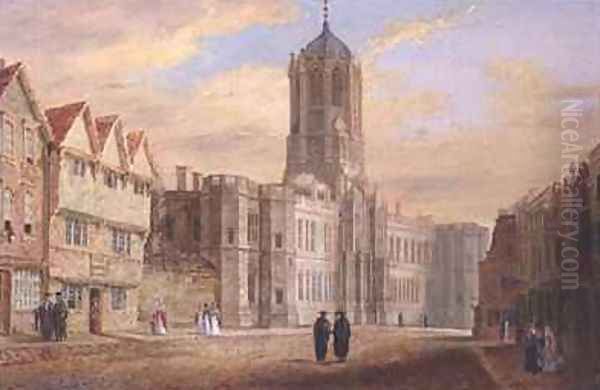 Oxford Tom Tower and the West Front of Christ Church College Oil Painting by J. Harwood