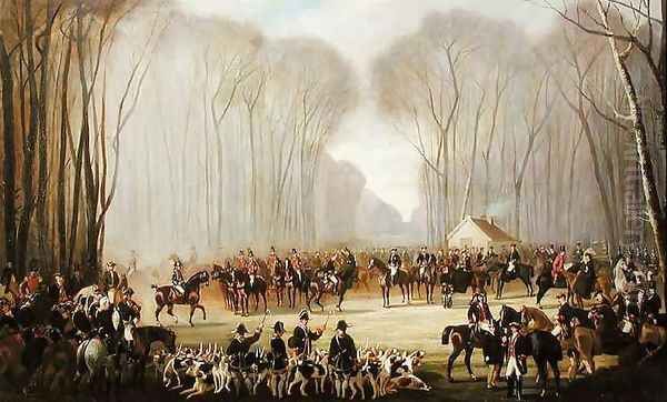 Hunt Meeting at Puis au Roi in the Forest of Compiegne Oil Painting by Louis Robert Heyrault