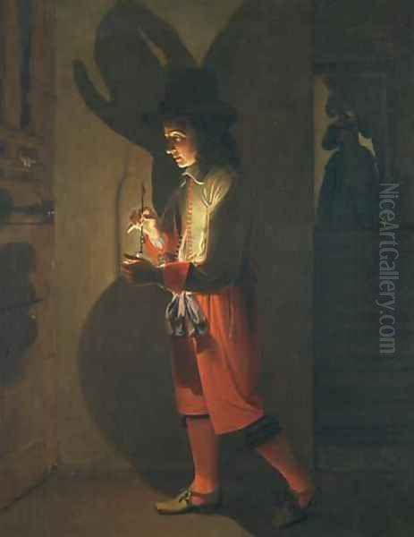 Man with oil lamp Oil Painting by Wolfgang Heimbach