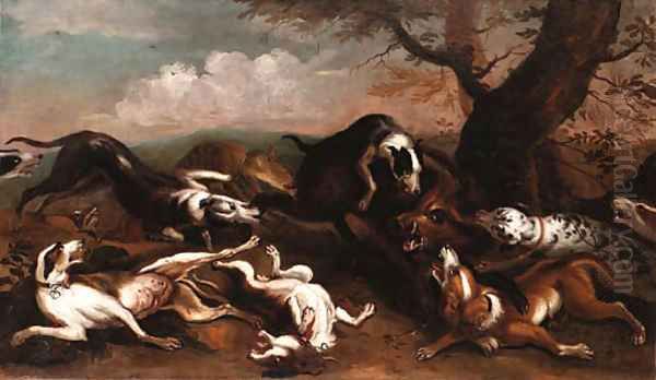 A Boar Hunt Oil Painting by Abraham Hondius