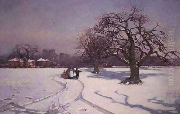 A Sunny Winter Landscape Oil Painting by Frank Hind