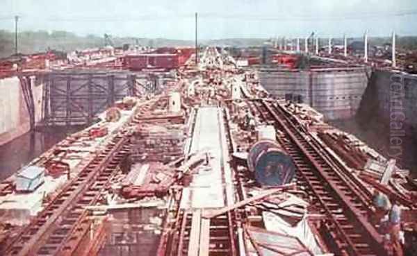 The Gatun Locks during construction of the Panama Canal Oil Painting by Earle Harrison