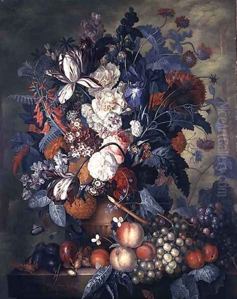 A Vase of Flowers with Fruit Oil Painting by Jacob van Huysum