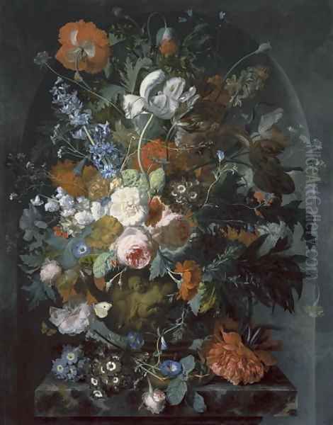 Vase of Flowers in a Niche Oil Painting by Jacob van Huysum