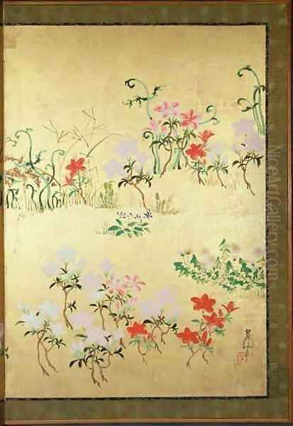 Flowers of the seasons Oil Painting by Nakamura Hochu