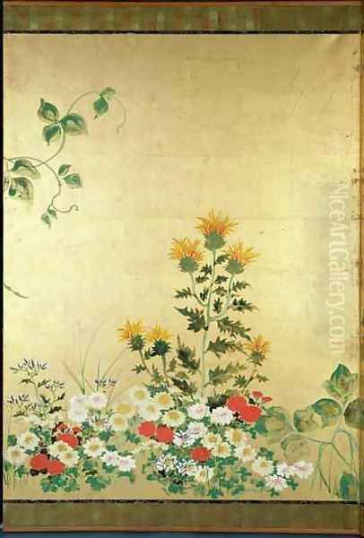 Flowers of the Seasons 4 Oil Painting by Nakamura Hochu