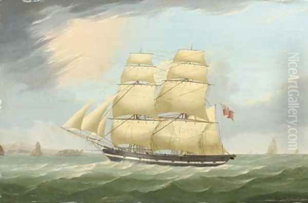 The snow Mary running past an offshore island under full sail Oil Painting by William Hull