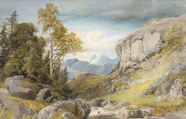 A Welsh mountain stream Oil Painting by William Hull