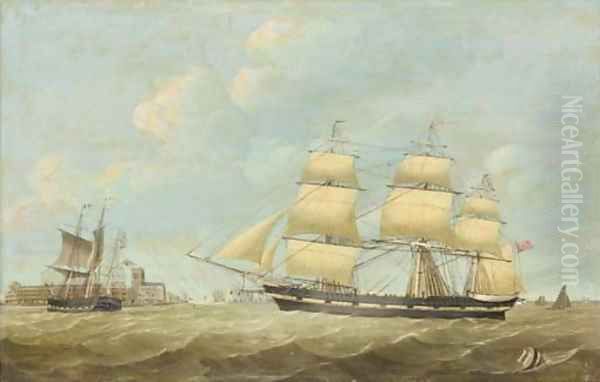 The whaling ships Jane and Harmony off the port of Hull, with the Holy Trinity Church on the waterfront beyond Oil Painting by William Hull