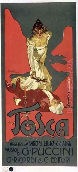 Tosca poster advertising a performance Oil Painting by Adolf Hohenstein