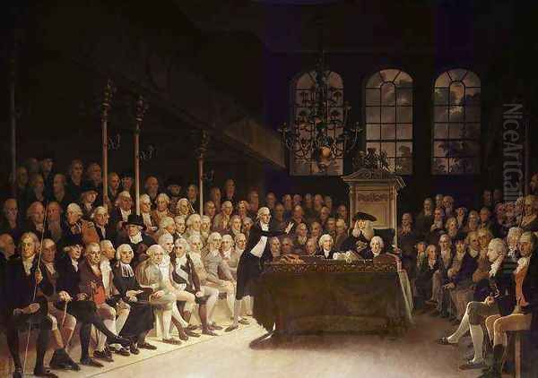 William Pitt addressing the House of Commons on the French Declaration of Wars 1793 Oil Painting by Anton Hickel